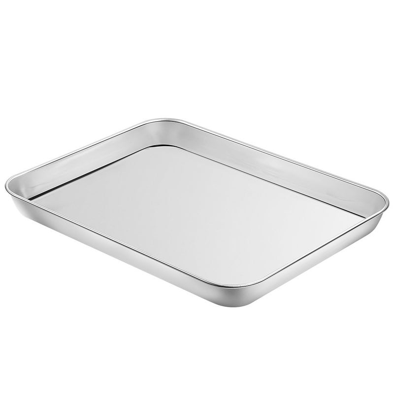 Yododo Baking & Cookie Sheets Set of 4, Yododo Stainless Steel Compact Toaster Oven Pan Tray Ovenware Professional, Size 10.23 x 8.26 x 1 inch, Heavy Duty, Deep Edge, Superior Mirror Finish, Dishwasher Safe - Image 2